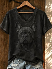 Women's Vintage Dog Art  V-Neck Short Sleeve T-shirt gracestitchs