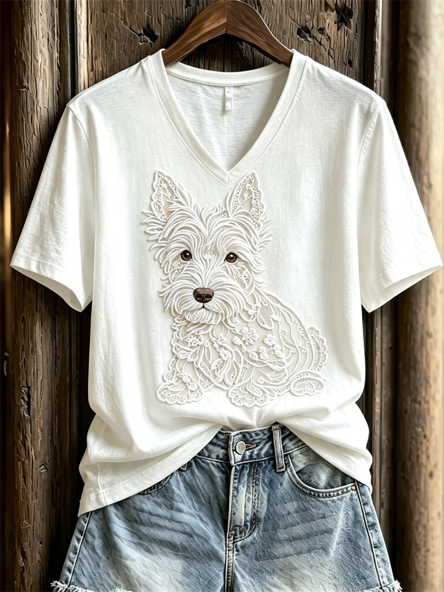 Women's Lovely Scottish Terrier Lace Art Print short-sleeved T-shirt gracestitchs