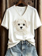 Women's Lovely Maltese Dog Lace Art Print short-sleeved T-shirt gracestitchs
