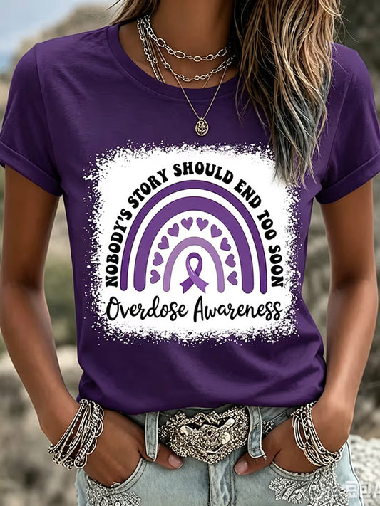 Women's Noboody's Story Should End Too Soon Overdose Awareness Print Tee gracestitchs
