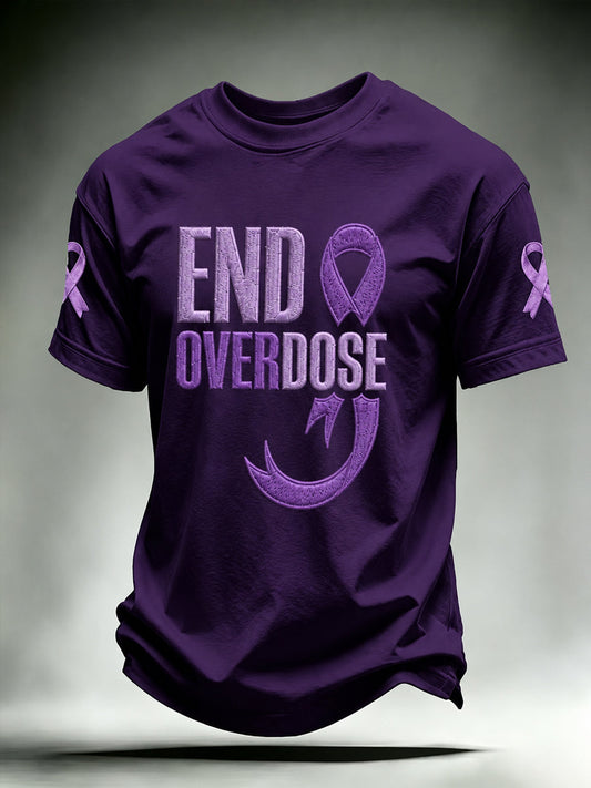 Men's Overdose Awareness Purple Ribbon Print T-shirt gracestitchs