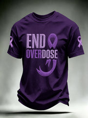 Men's Overdose Awareness Purple Ribbon Print T-shirt gracestitchs