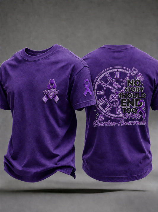 Men's Overdose Awareness Purple Ribbon Print T-shirt gracestitchs