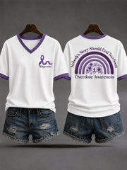 Women's Overdose Awareness No Story Should End Too Soon Purple Ribbon Print T-shirt gracestitchs