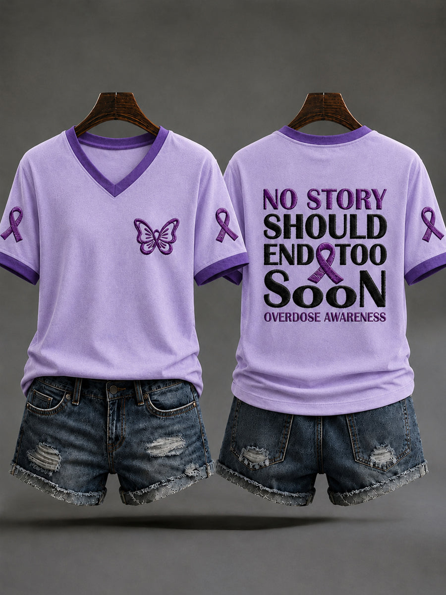 Women's Overdose Awareness No Story Should End Too Soon Short Sleeve T-shirt gracestitchs