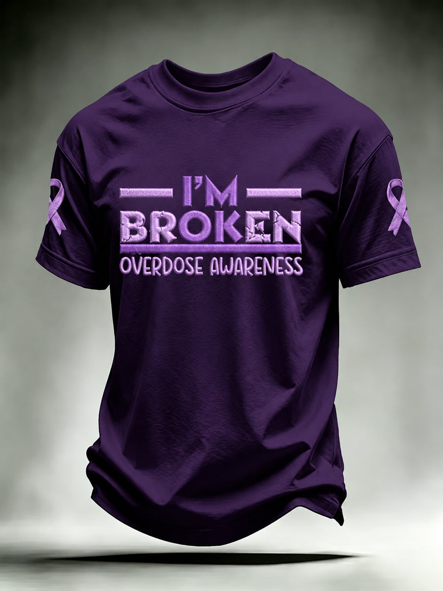 Men's Overdose Awareness Purple Ribbon Print T-shirt gracestitchs