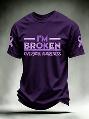 Men's Overdose Awareness Purple Ribbon Print T-shirt gracestitchs