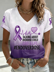 Women's Talking About Overdose Could Save A Life Print V-Neck Tee gracestitchs