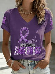 Women's Overdose Awareness Purple Ribbon Print T-shirt gracestitchs