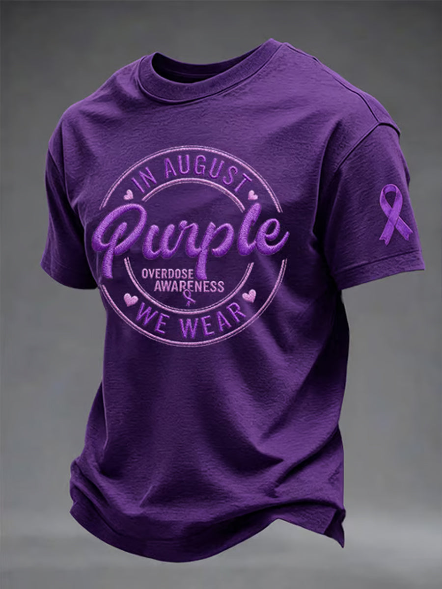 Men's Overdose Awareness Purple Ribbon Print T-shirt gracestitchs