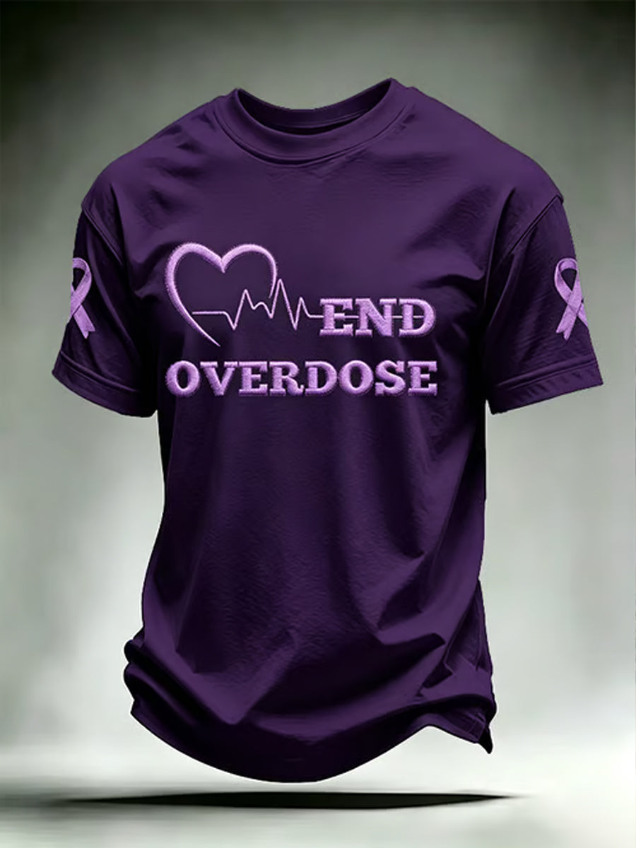 Men's Overdose Awareness Purple Ribbon Print T-shirt gracestitchs