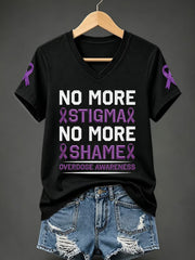 Women's No More Stigma No More Shame Overdose Awareness Print Casual V-Neck Tee gracestitchs
