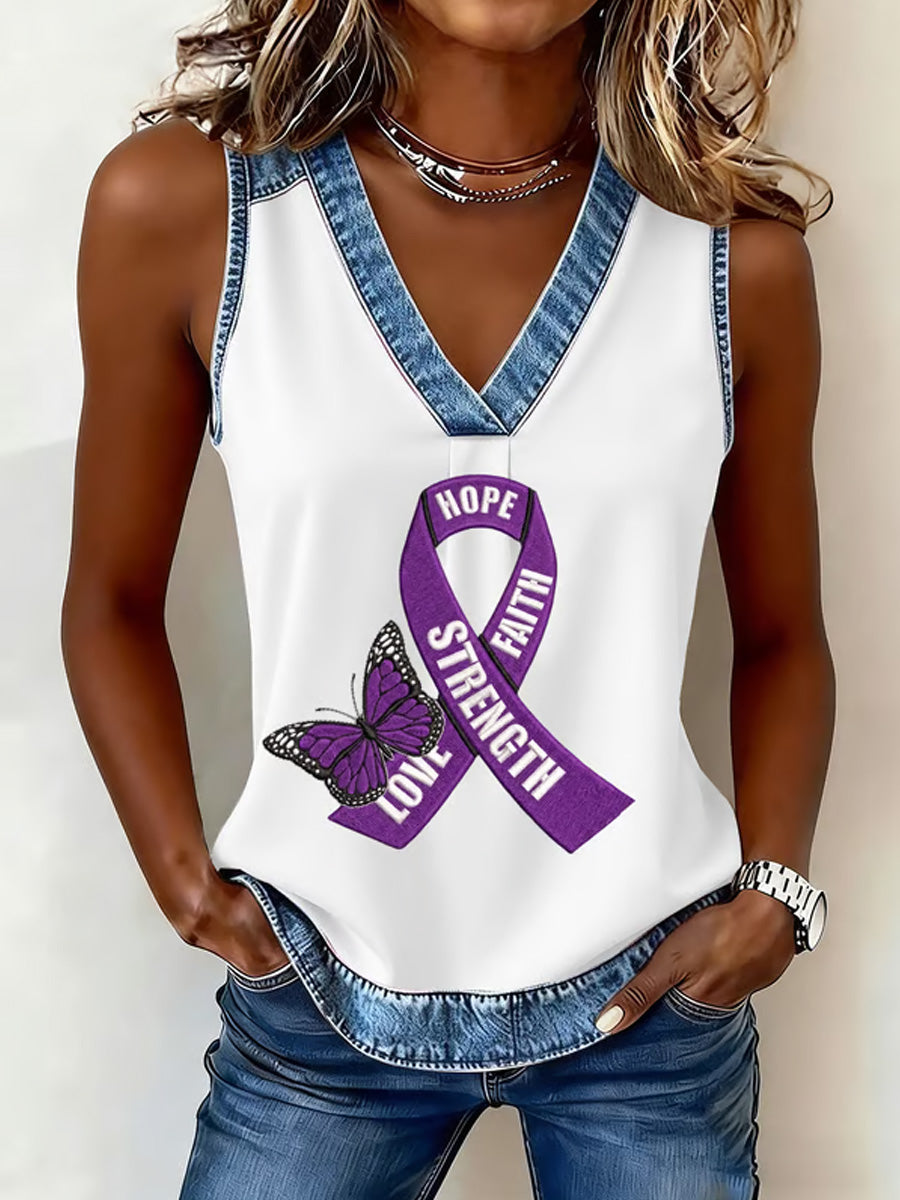 Women's Overdose Awareness Print V-Neck Vest gracestitchs