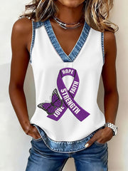 Women's Overdose Awareness Print V-Neck Vest gracestitchs