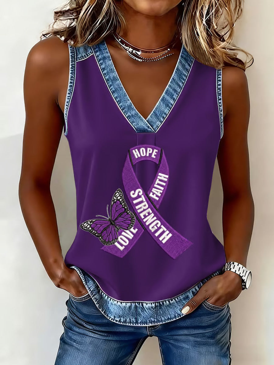Women's Overdose Awareness Print V-Neck Vest gracestitchs