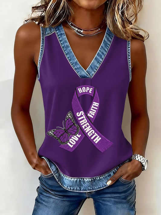 Women's Overdose Awareness Print V-Neck Vest gracestitchs
