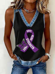 Women's Overdose Awareness Print V-Neck Vest gracestitchs
