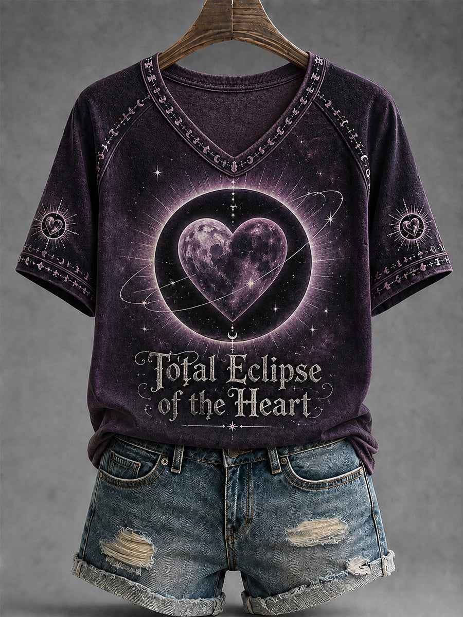Women's Rock Classics Total Eclipse Of The Heart Print V-Neck Tee