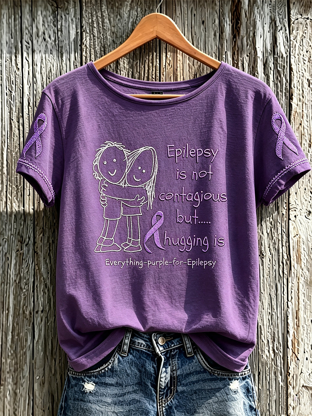 Women's Alzheimer's disease awareness pattern printed casual short-sleeve T-shirt gracestitchs