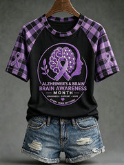 Women's Alzheimer's disease awareness pattern printed casual short-sleeve T-shirt gracestitchs