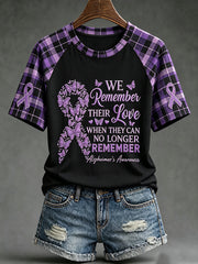 Women's Alzheimer's disease awareness pattern printed casual short-sleeve T-shirt gracestitchs