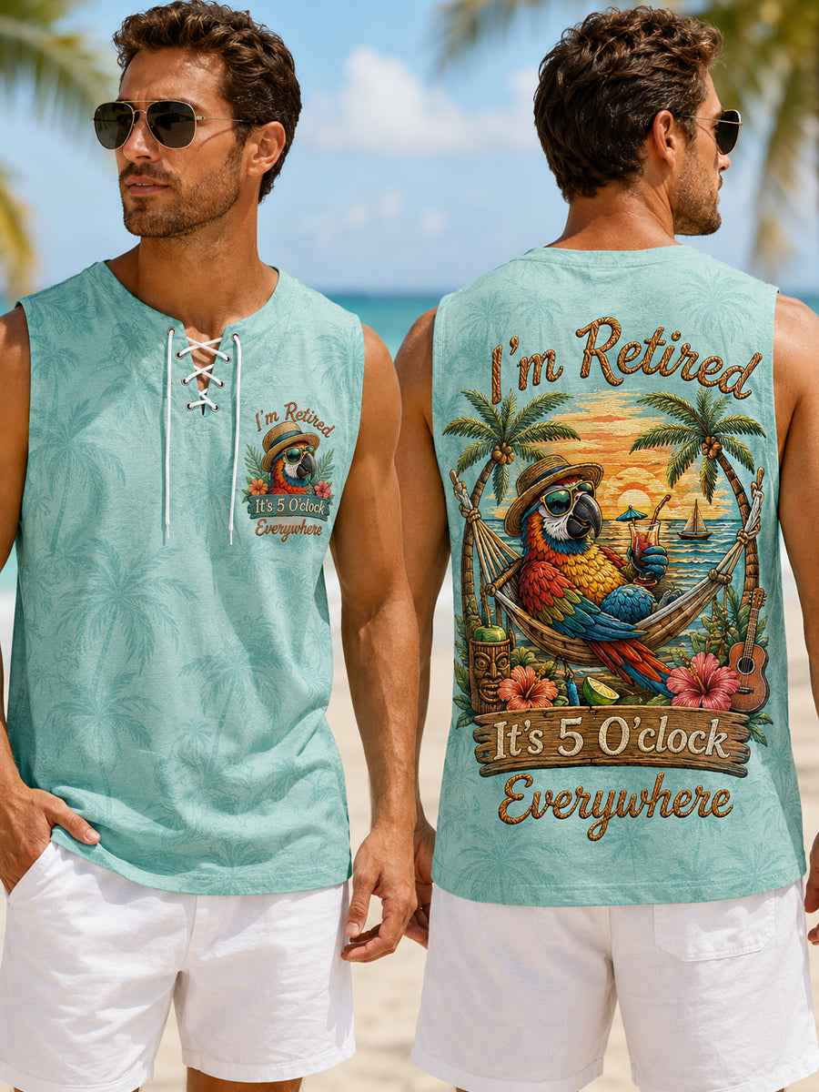 Men's I'm Retired It's 5 O'clock Everywhere Parrot Print Casual Tank Top