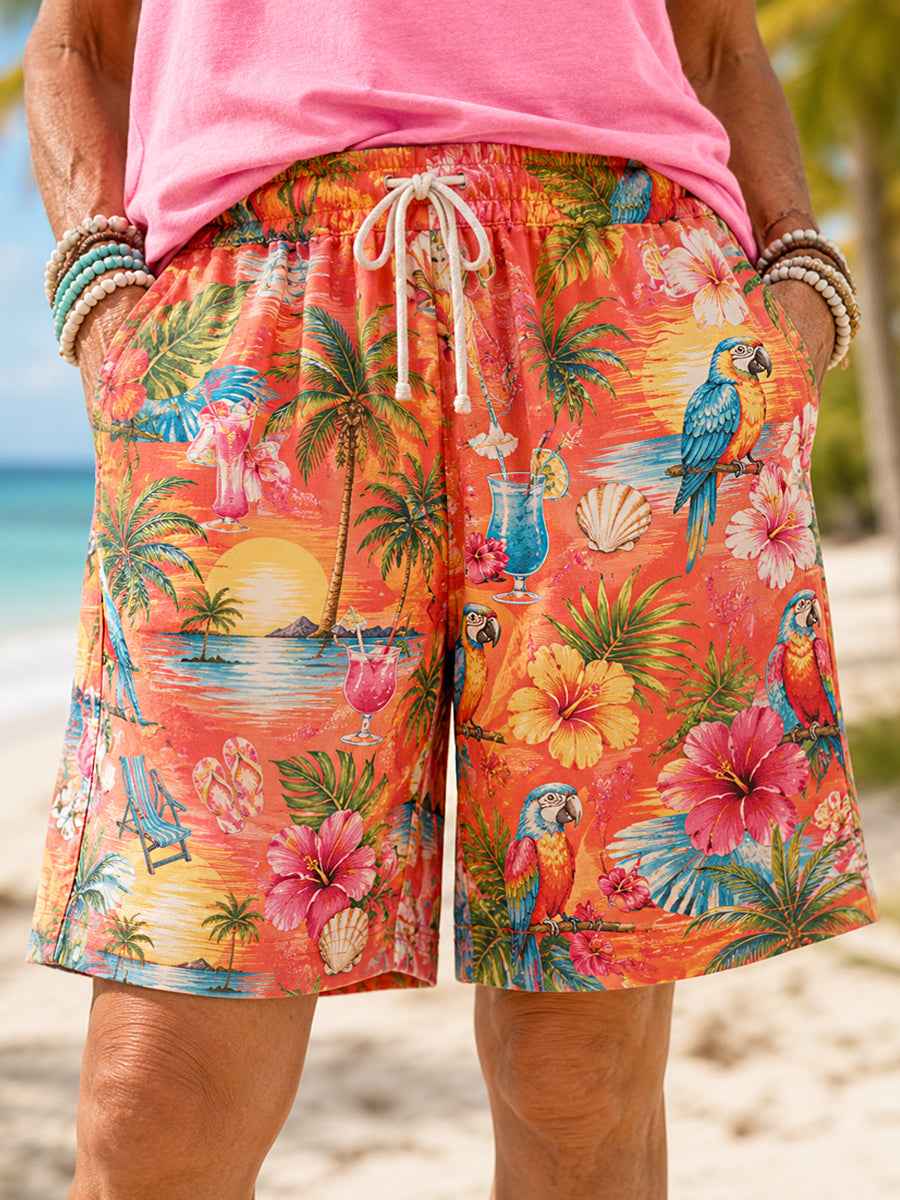 Women's Floral Parrot Print Casual Shorts