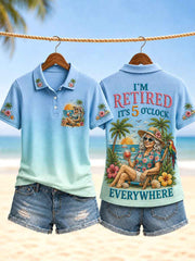 Women's I'm Retired It's 5 O'clock Everywhere Parrot Print Casual Polo Shirt