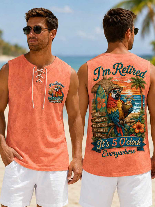 Men's I'm Retired It's 5 O'clock Everywhere Parrot Print Casual Tank Top