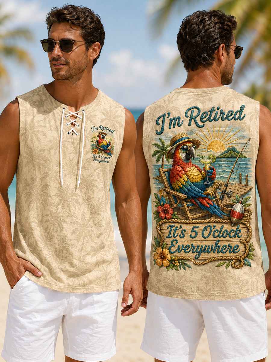 Men's I'm Retired It's 5 O'clock Everywhere Parrot Print Casual Tank Top