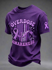 Men's  Overdose Awareness Purple Ribbon Print T-shirt