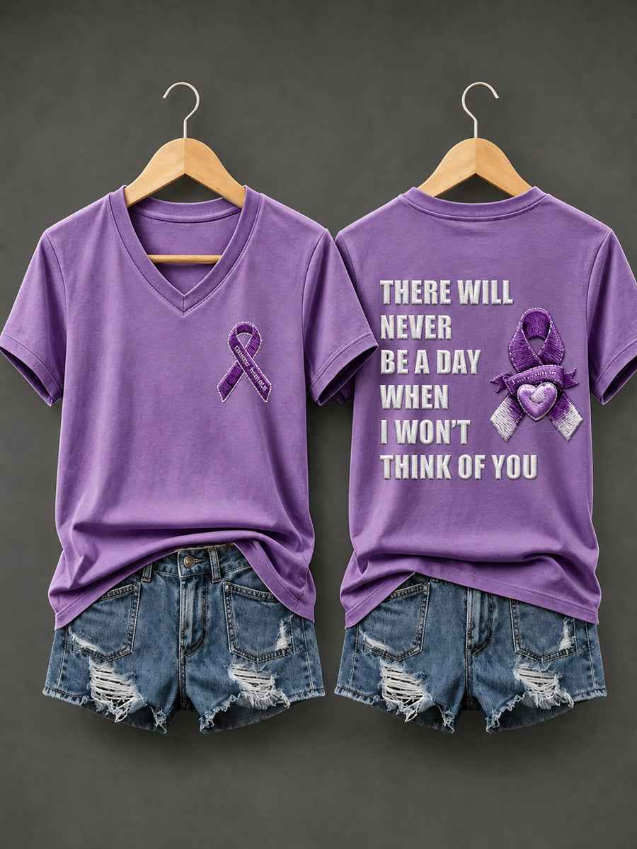 Women's Overdose Awareness Purple Ribbon Print T-shirt