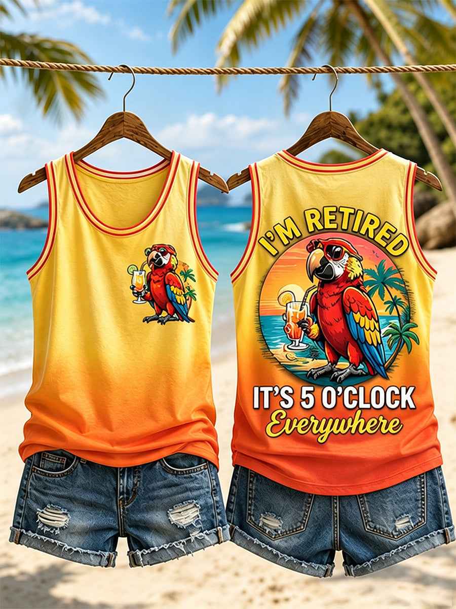 Women's I'm Retired It's 5 O'clock Everywhere Parrot Print Casual Vest