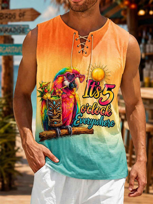 Men's I'm Retired It's 5 O'clock Everywhere Parrot Print Casual Tank Top