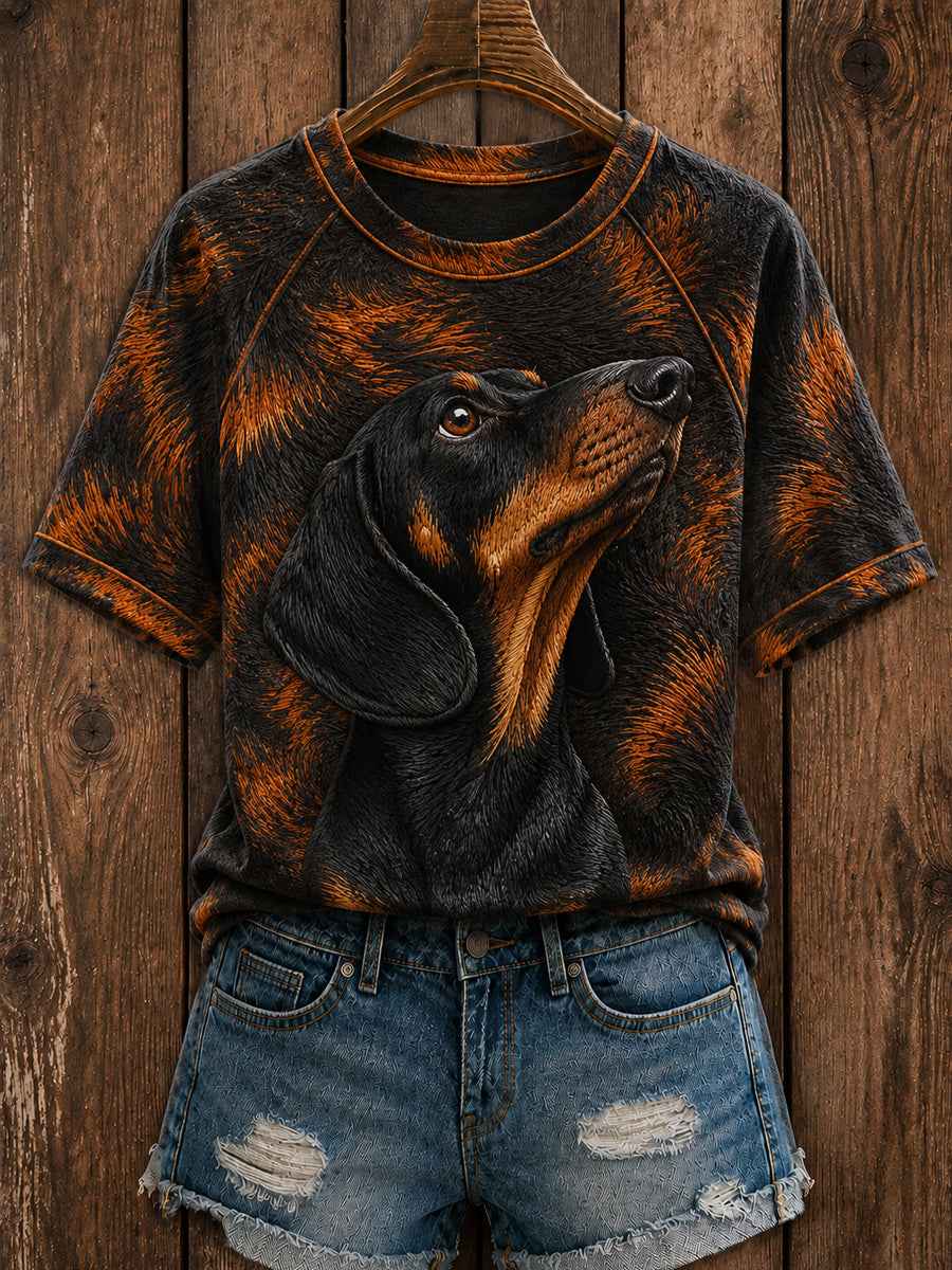Women's Cute Dachshund  Art Round Neck Short Sleeve T-shirt