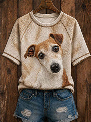 Women's Cute Jack Russell Terrier Art Round Neck Short Sleeve T-shirt