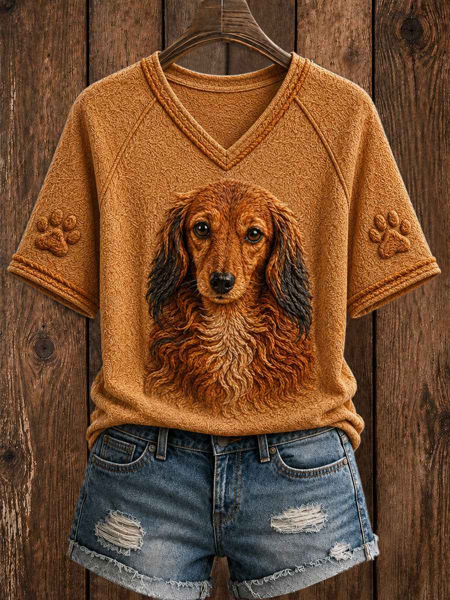 Women's Cute Dachshund  Art V-neck Short Sleeve T-shirt