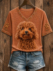 Women's Cute Poodle   Art V-neck Short Sleeve T-shirt