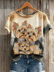 Women's Yorkshire Terriers & Dog Coat Pattern Gradient Print short-sleeved T-shirt