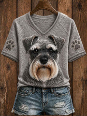 Women's Cute Miniature Schnauzer  Art V-neck Short Sleeve T-shirt