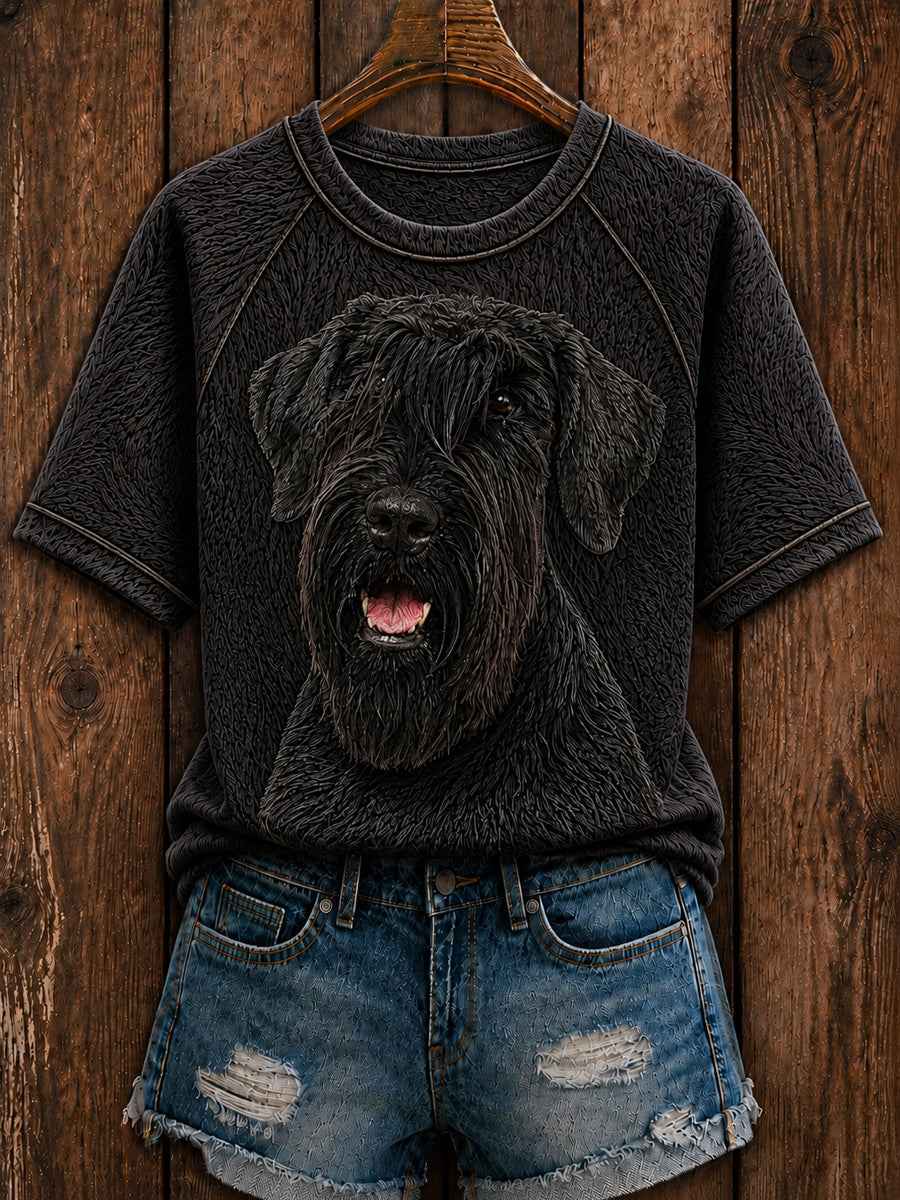 Women's Cute Giant Schnauzer Art Round Neck Short Sleeve T-shirt