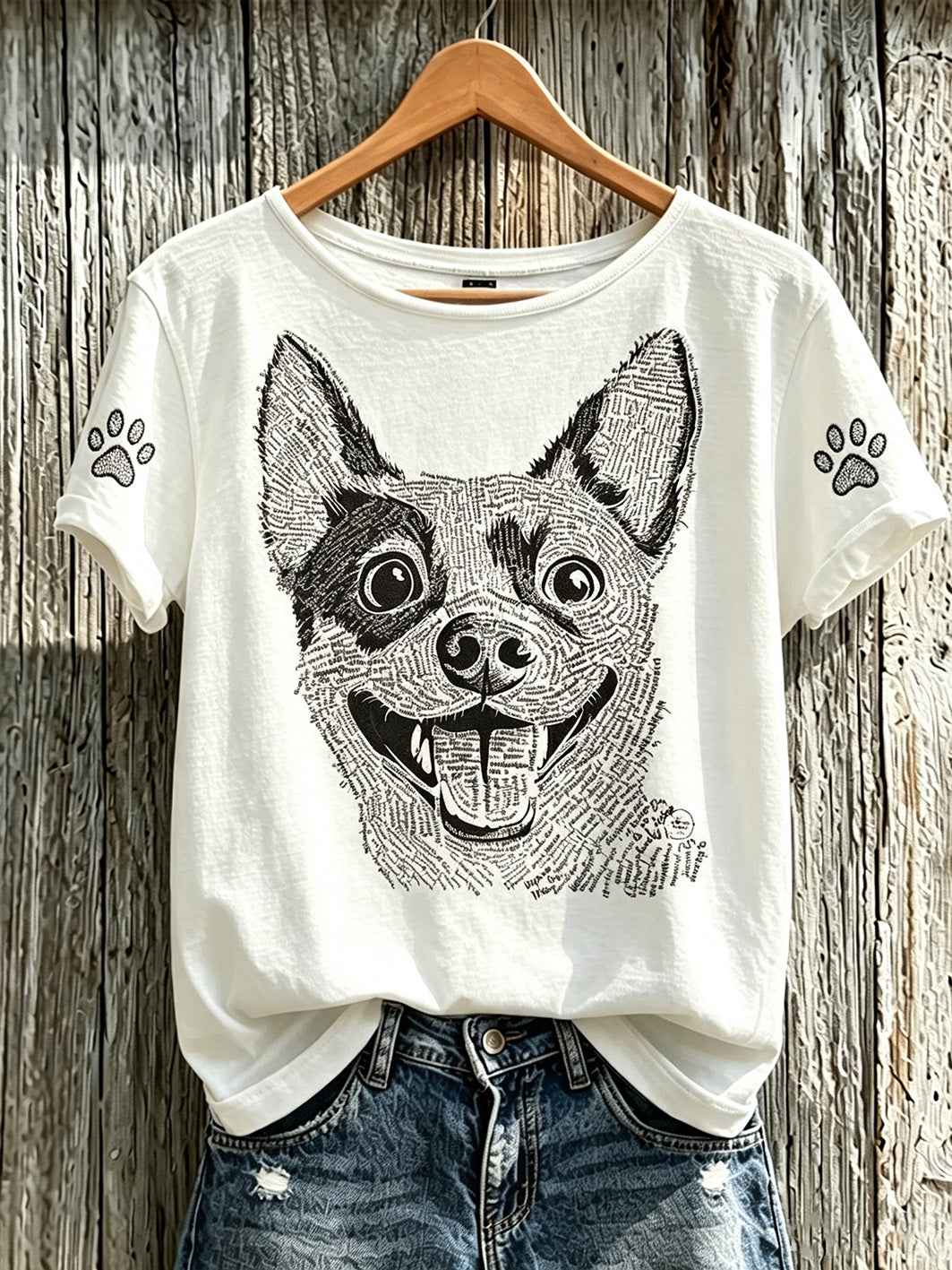 Women's cute dog pattern printed casual short-sleeve T-shirt