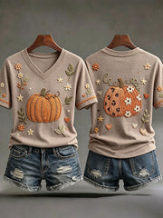 Women's Fall Pumpkin V-Neck T-Shirts gracestitchs