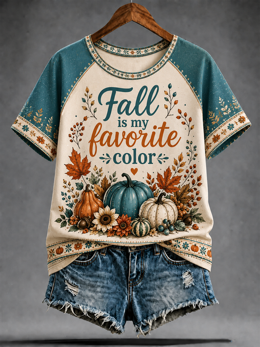 Women's Fall is my favorite color round neck short sleeve T-shirt gracestitchs