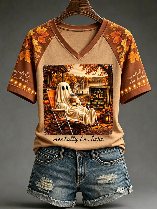 Women's Autumn V-Neck T-Shirts gracestitchs