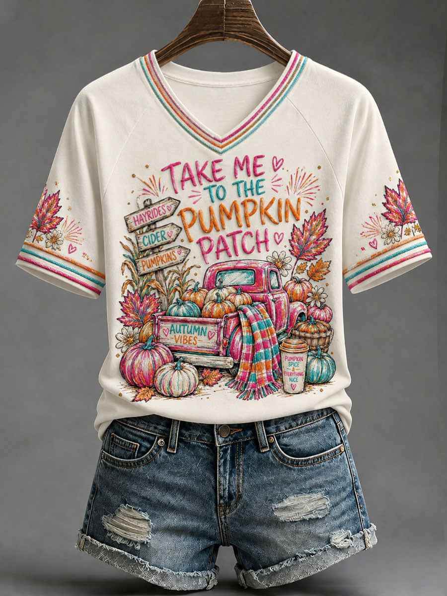 Women's 'take me to the pumpkin patch' V-neck T-shirts
