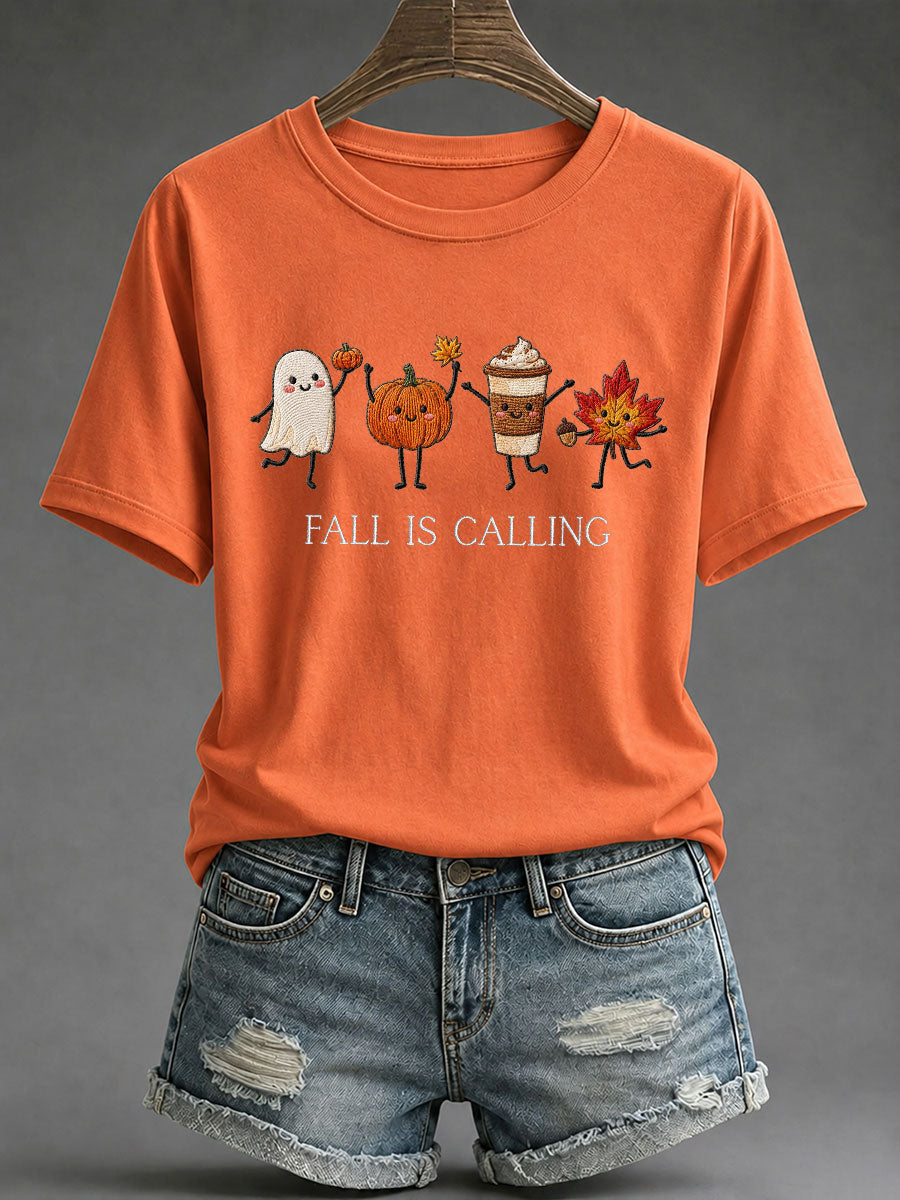 Women's 'Fall Is Calling' Printed Casual T-Shirt gracestitchs