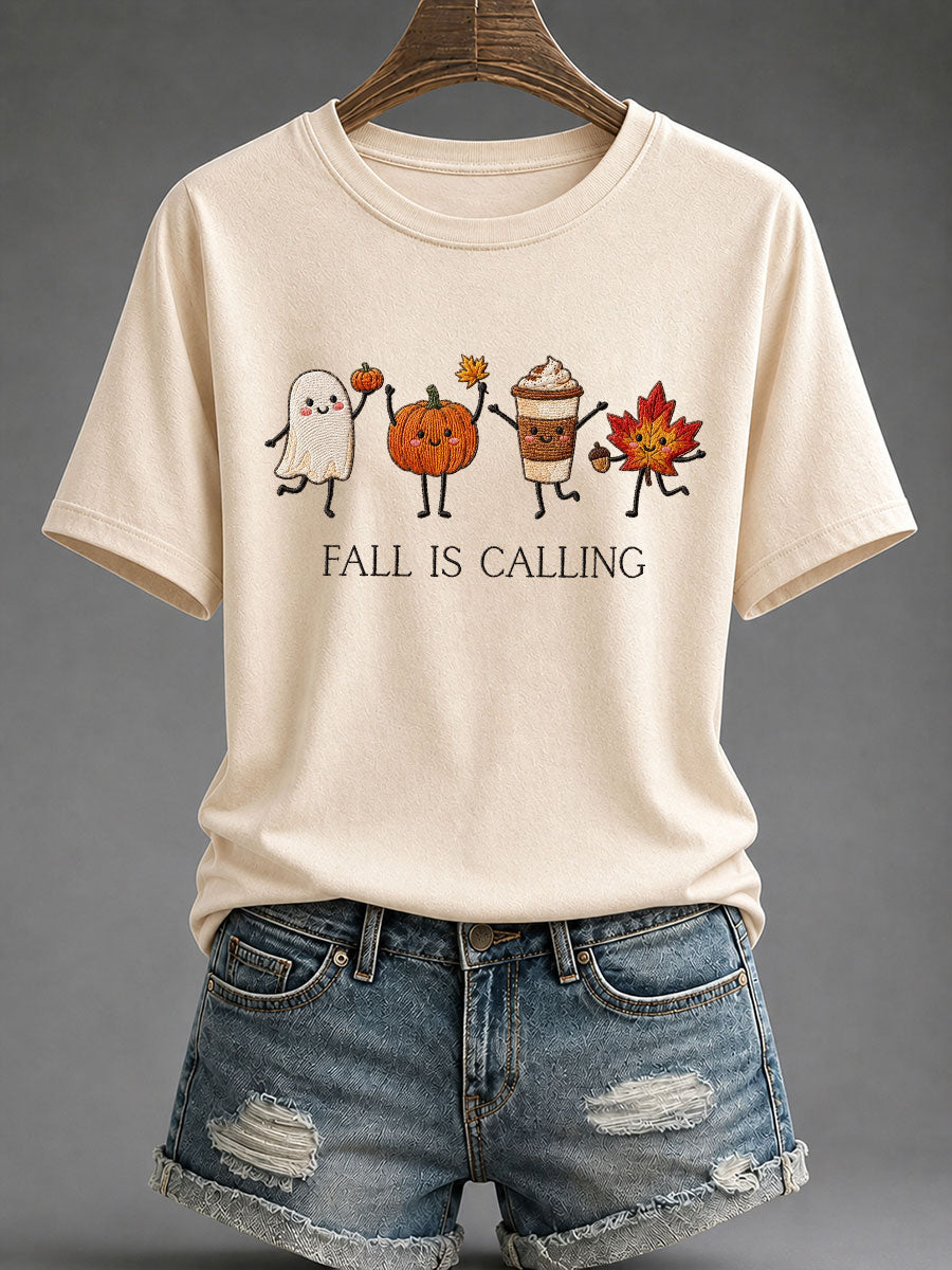 Women's 'Fall Is Calling' Printed Casual T-Shirt gracestitchs