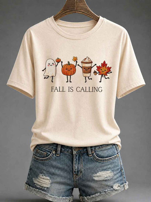 Women's 'Fall Is Calling' Printed Casual T-Shirt gracestitchs