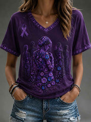 Women's Forget-me-not  round neck short sleeve T-shirt
